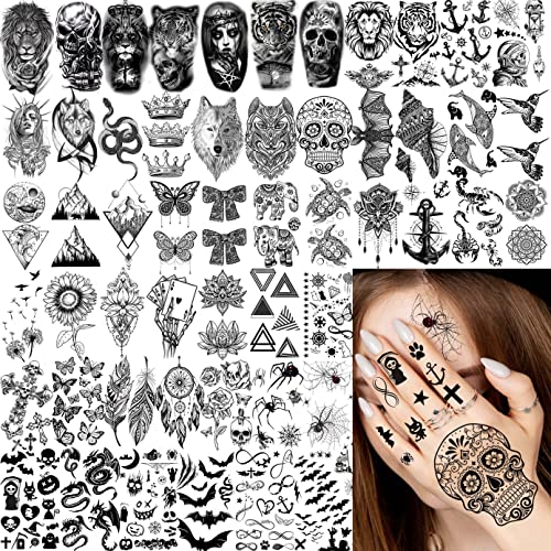 LAROI 65 Sheets Realistic Black Rose Flower Temporary Tattoos For Women, 3D Tribal Snake Floral Peony Fake Tattoo Stickers Adults, Long Lasting T