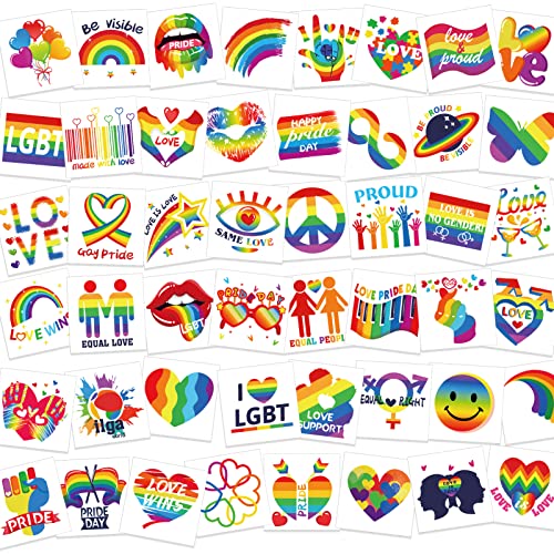 HOWAF 10 Sheets Pride Tattoo Stickers, LGBT Gay Pride Temporary Tattoos Rainbow Tattoos Stickers Waterproof Rainbow Flag Gay Pride Flag Tattoos P
