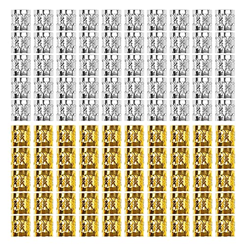 Beayuer 100 Pieces Hair Jewelry Rings Hair Decorations, Aluminum Dreadlocks beads Metal Cuffs, Including 50 Pcs Gold and 50 Pcs Silver Hair Decor