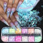 Mermaid Flake Nail Glitter Sequins, CHANGAR Iridescent Ice Slag Nail Glitter Colorful Fluorescent Glass Paper Nail Sticker Holographic Nail Glitt