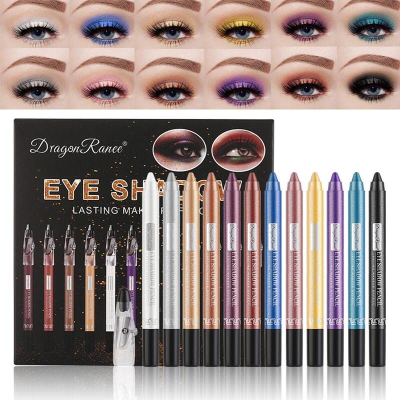 Pearlescent Silkworm Eyeshadow Pencil Crayon Lasting Waterproof and Not Blooming Shiny Pearlescent Gel Pen 12 Color Eye Shadow Pen (Set)