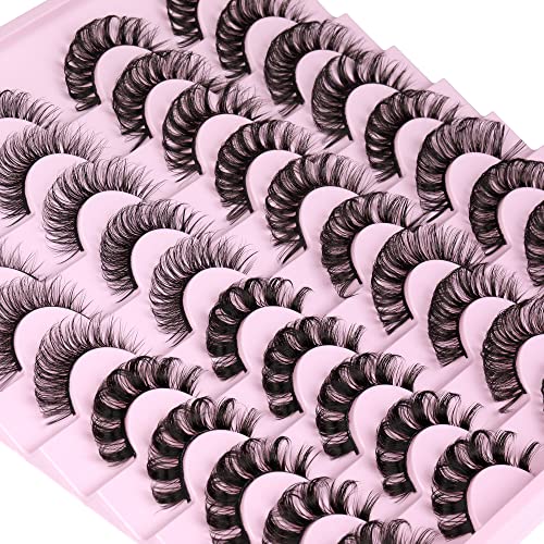 Russian Strip Lashes D Curl Fluffy False Eyelashes Natural Cat Eye Lashes Pack 8D Volume Lashes that Look Like Extensions 20 Pairs by wtvane