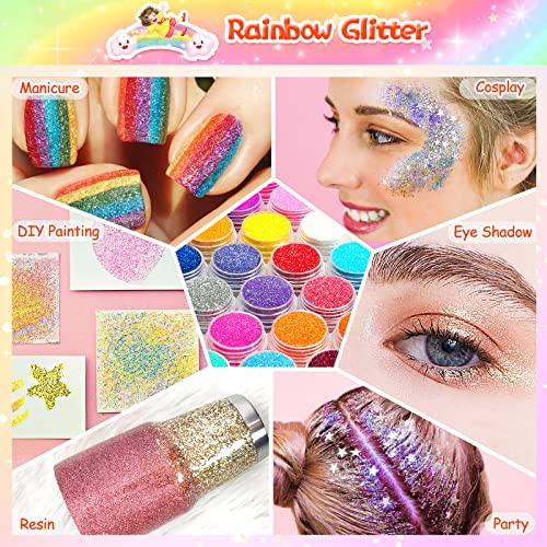 Glitter Tattoos for Kids, Sparkly Birthday Gift for 6 7 8 9 10 Year Old Girls, Temporary Tattoo Set Including Glitter, Tattoo Stencil, Luminous T