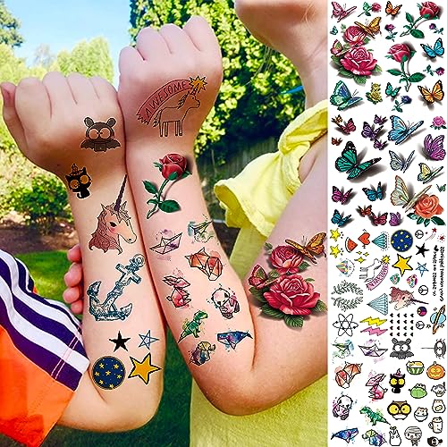 EGMBGM 66 Sheets 430+ PCS Cute Temporary Tattoos For Women Men Adults, Watercolor Butterfly Flower Lavender Fake Tattoo Stickers Kids Boys Girls,