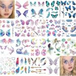 Rosymormor 18 Sheets Glitter Temporary Tattoos for Women Girls, Wings Butterfly Flowers Face Body Shiny Waterproof Stickers Fake Tattoos for Gift