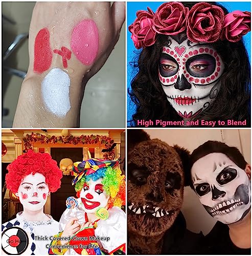 Go Ho White Black Red Colors 3 In 1 Body Paint Set,3 Colors Face Paint Wheel for Special Effects,Zombie Vampire Skeleton Halloween Costume Clown