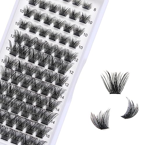 Individual Cluster Lashes, 72 PCS DIY Eyelash Extension,Natural Look Wispy Clusters Lashes 8-16MM D Curl Individual Lashes Extensions Reusable In