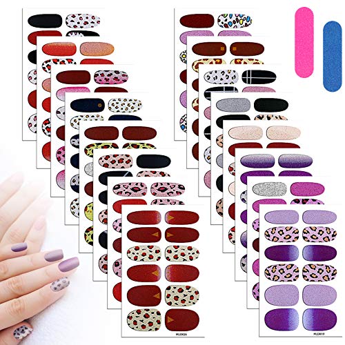 MWOOT 16 Sheets Leopard Full Wraps Nail Stickers with Nail File,Assorted Self Adhesive Nail Polish Stickers, Nail Art Decals Strips Manicure Kits