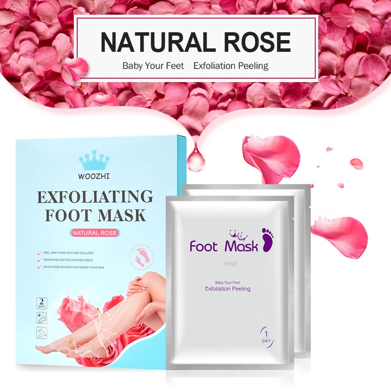 Foot Peel Mask WOOZHI, 2 Pack Foot Peeling Mask for Soft Baby Feet - Hard Skin Remover Foot Mask, Rose Foot Mask,Removes Calluses and Hard Skin,m