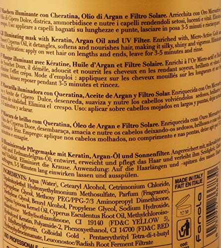 Fanola Orotherapy Hair Mask, Anti-Frizz Hair Mask Treatment to Restore Elasticity and Vitality, Nourishment and Hydratation for Smooth, Shiny and