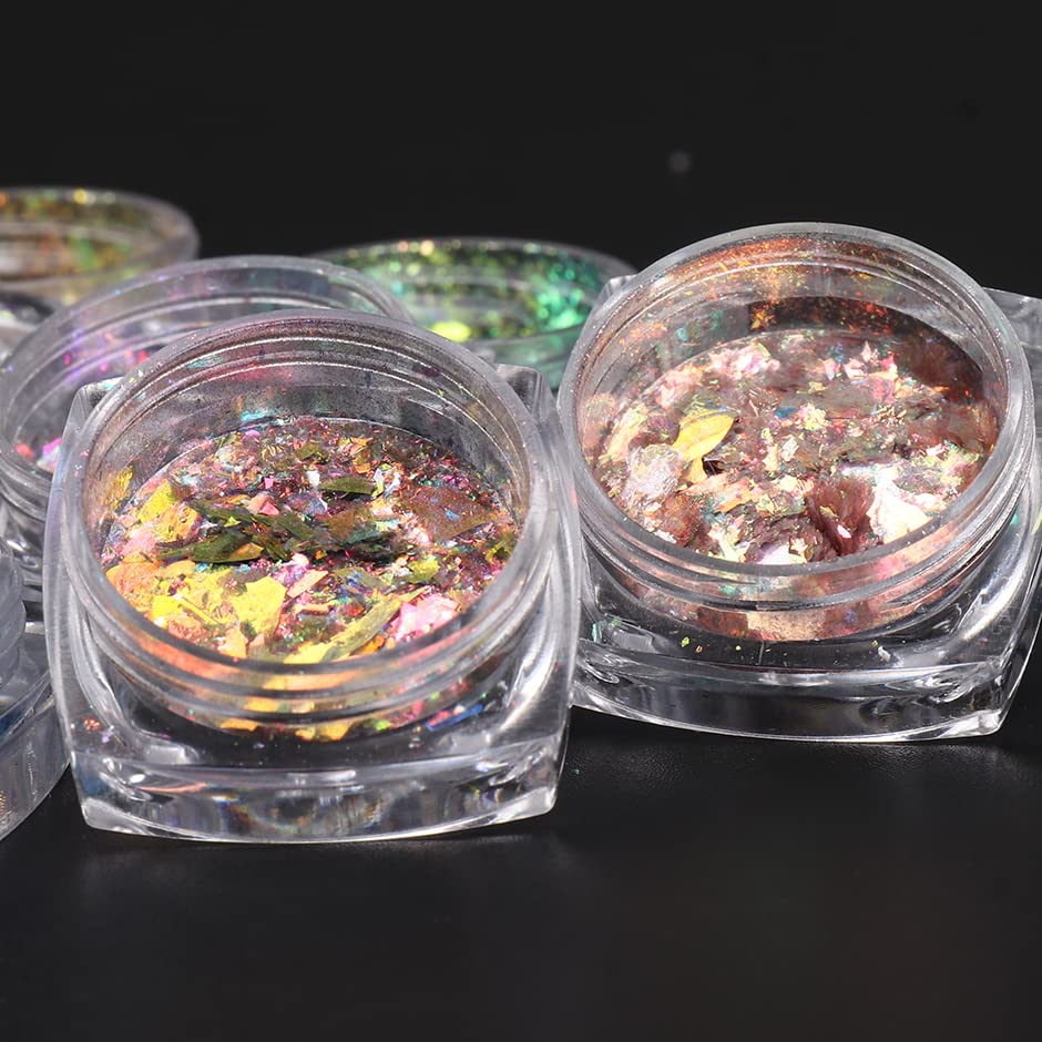 Holographic Mermaid Nail Art Glitter Flake, 12 Grids Holographic Nail Art Sequins Bright Colorful Shiny Nail Supplies Nail Art Design Decoration