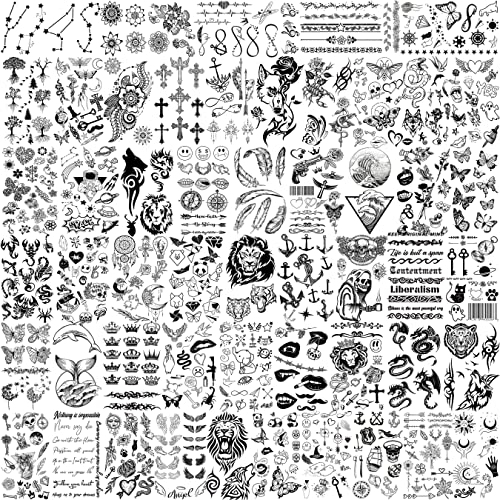 EGMBGM 52 Sheets Tiny Small Temporary Tattoos For Kids Boys Girls, Tribal Animals Butterfly Anchor Compass Tattoo Stickers For Men Women, 3D Cute