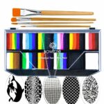 Bowitzki Professional Face Painting Kit For Kids Adults 12x10 gm Face paint Set with Stencil One Stroke Split Cake Non Toxic Rainbow Flora Dolphi
