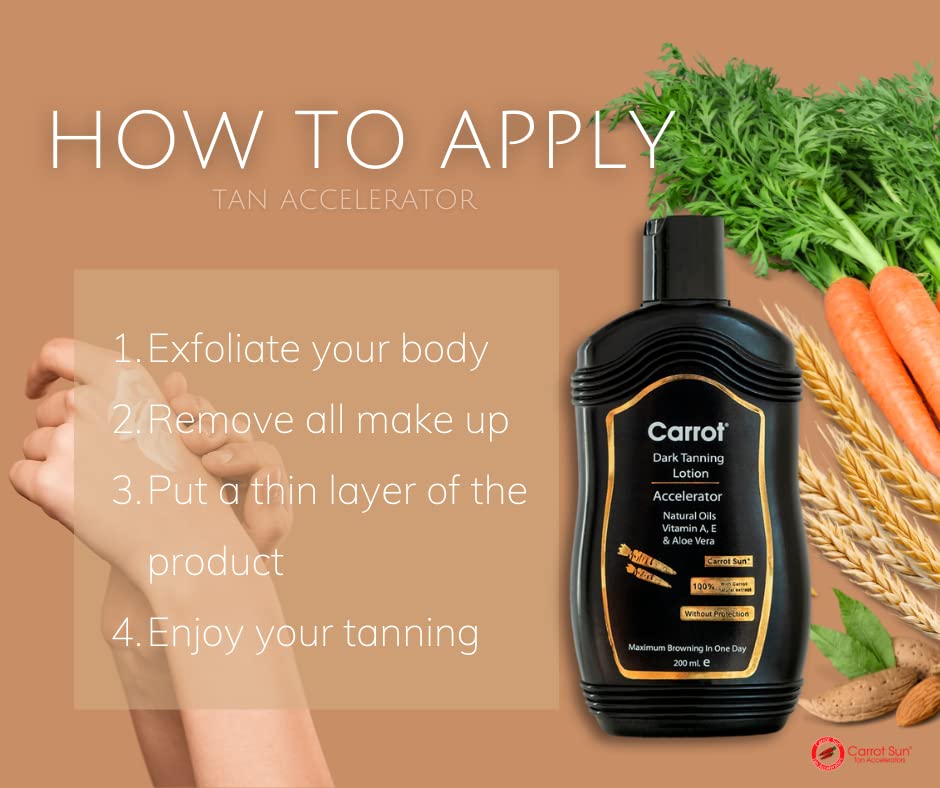 Carrot-Sun® Dark Tanning Lotion, Tanning Lotion with 100% natural Carrot Oil extract, Maximum Browning in One Day, 200ml