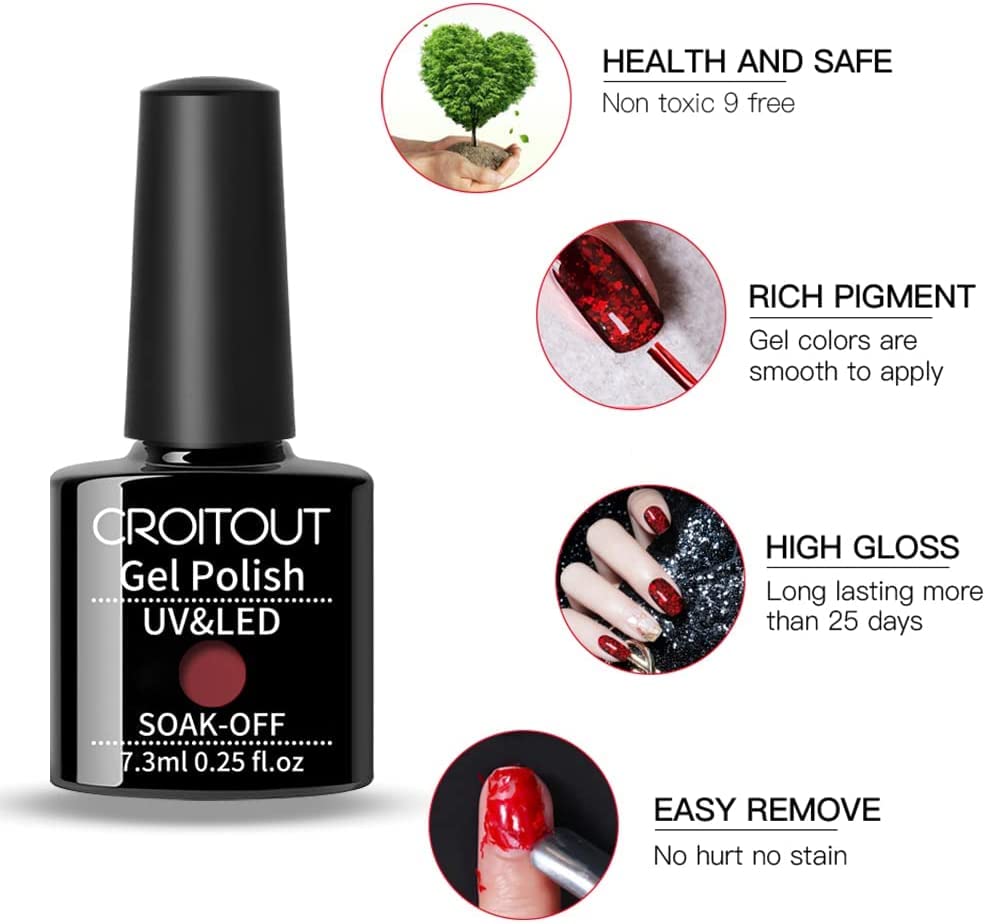 Croitout (Base Coat Top Coat With Two Color Gel) Gel Nail Polish Set,Base Top Coat With Two Color Gel Polish Set,Shellac Nail Polish UV LED Lamp