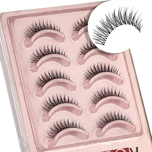 Aupalada False Eyelashes Wispy Lashes Natural Look Clear Band Lashes Pack Light Volume Soft Strip Fake Lashes 5 Pairs Multipack, Tatti lashes, Fa