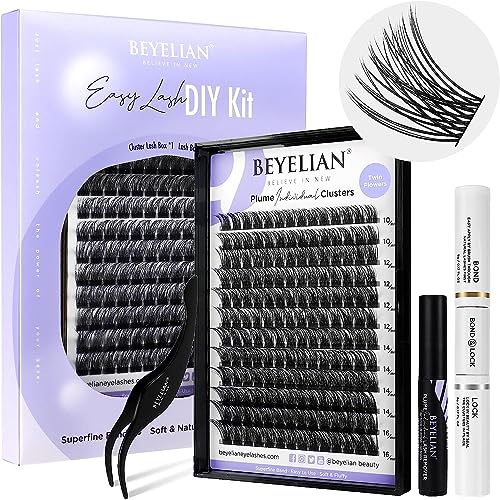 BEYELIAN Cluster Lashes, D+ Curl Individual Lashes, 168 Pcs Cluster Eyelash Extensions 0.07mm 10-16mm Mixed DIY Lash Clusters Reusable Super Thin