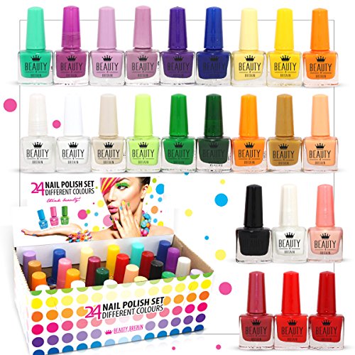 Beauty4Britain Bright Nail Polish Set 24/48 Modern Shades 5 ML Colourful Caps UK Seller (Colour Set B (24 bottles))