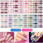 224 Pieces 16 Sheets Full Wrap Nail Stickers Nail Polish Stickers 3D Rhinestone Patterns Self-Adhesive Nail Decals Strips Manicure Kits Nail Desi