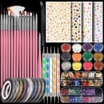 Nail Art Kit with Nail Glitter & Nail Sticker, Teenitor Nail Pen Designer Brush Nail Dotting Tool for Gel Nails Art, Nail Gems Nail Art Striping