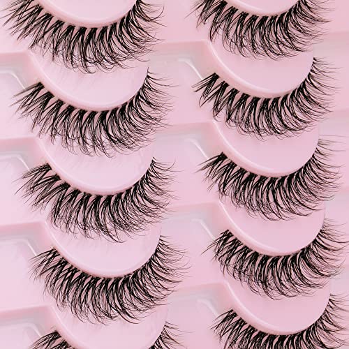 Lashes Natural Look Wispy False Eyelashes 15mm Short Clear Band Fake Eye Lashes Lightweight Volume Strip Lashes Multipack