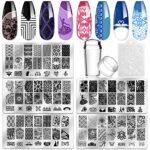 Biutee 5 Nail Art Stamping Plates with Stamper and Scraper - Flowers, Lace, Animal, Geometric Patterns Nail Template for Nail Salon Designs - Nai