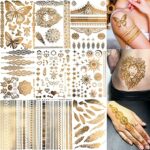 Bilizar 9 Sheets 110+ Designs Flash Gold Temporary Tattoos Metallic For Women Adult, Girl Golden Lion Festival Sun Moon Star Butterfly Glitter Ta