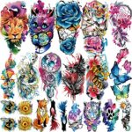 77 Sheet Waterproof Temporary Tattoo For Girl and Women, Colorful Large Tiny Fake Tattoo Stickers With Dream Catcher Cat Goldfish Butterfly Rose