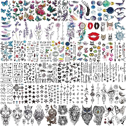 EGMBGM 66 Sheets 430+ PCS Cute Temporary Tattoos For Women Men Adults, Watercolor Butterfly Flower Lavender Fake Tattoo Stickers Kids Boys Girls,