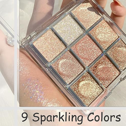 Glitter Eyeshadow Palette, Shimmer Eye Shadow Pallets for Women, 9 Colour Glitter Eye Make-Up Palettes, Gold, White, Pink Highly Pigmented Eye Sh