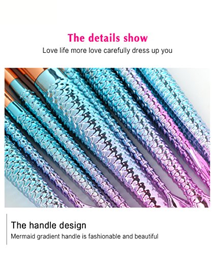 Makeup Brushes, Tenmon 10 Pieces Mermaid Style Eye Brushes Sets Suitable for Concealer Eye Shadow Powder Blush Liquid Foundation Advanced Mixed C