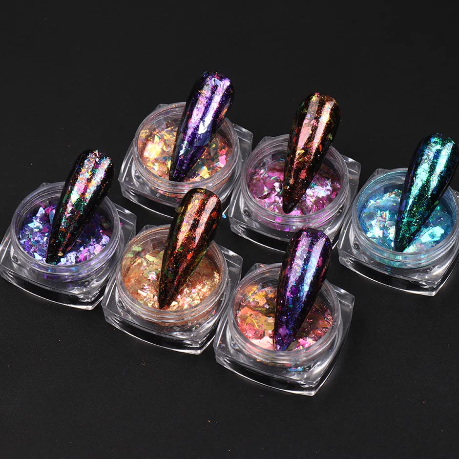 Holographic Mermaid Nail Art Glitter Flake, 12 Grids Holographic Nail Art Sequins Bright Colorful Shiny Nail Supplies Nail Art Design Decoration