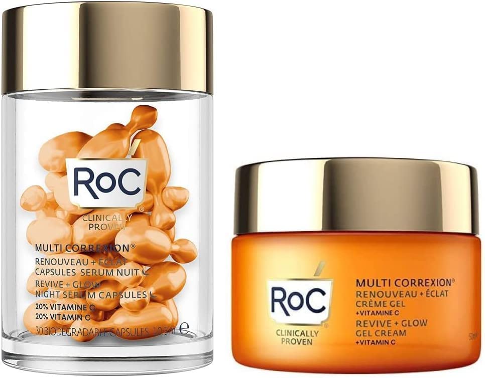 RoC - Multi Correxion Revive + Glow Vitamin C Gel Cream - Anti Wrinkle and Aging Moisturiser - Visibly Plumps and Brightens Skin - Hypo-Allergeni