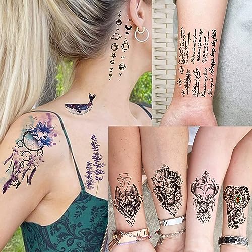 EGMBGM 66 Sheets 430+ PCS Cute Temporary Tattoos For Women Men Adults, Watercolor Butterfly Flower Lavender Fake Tattoo Stickers Kids Boys Girls,