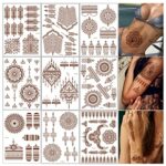 Temporary Tattoo Brown Red 3D Mandala Flower Tattoo Stickers Indian Lace For Hands Arm Neck Body Art Waterproof Fake Tattoos Kit For Women Girls