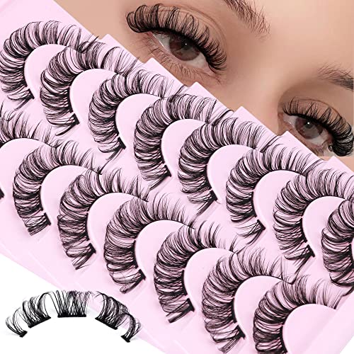 Ruairie Natural Lashes with Clear Band Fluffy Wispy False Lashes Natural Look 10 Pairs Fake Eyelashes Pack