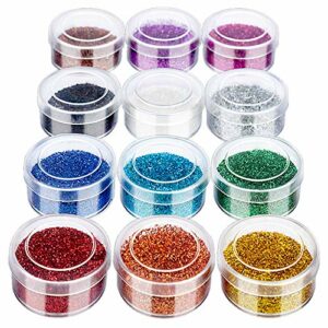 12 Pots Extra Fine Glitter, FANDAMEI Acrylic Nail Glitter, Fine Glitter for Arts & Crafts, Cosmetic Glitter Powder for Face, Body, Eye, Hair, Nai