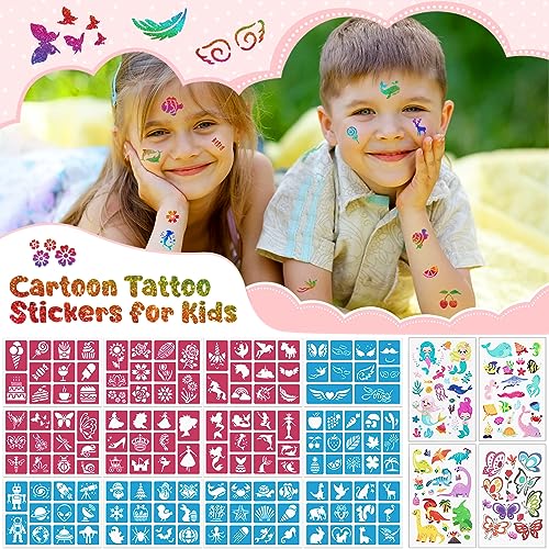 Glitter Tattoos Kit, Temporary Tattoos Set for Kids, 30 Colours Glitter,139 Stencils, 4 Sheets Tattoos Sticks, 5 Brushes, Body Make-up & Nail Art