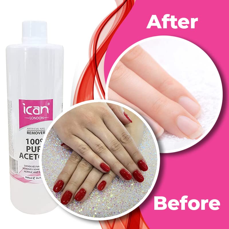 Ican London 100% Pure Acetone Nail Polish Remover UV GEL Soak Off 500ML