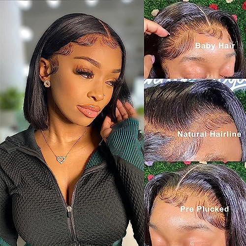 Maxine 12 inch Straight Bob Wigs 13x4 Transparent Lace Front Human Hair Wigs Pre Plucked with Baby Hair Brazilian Straight Short Bob Wigs Glueles