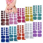 10 Sheets Toe Nail Polish Stickers Glitter Toenail Nail Polish Strips Decals Full Wraps Self Adhesive Toe Nail Tip Full Toe Nail Wraps for Women