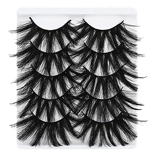 Molain Multi-layered Lashes False Eyelashes Dramatic 25MM Faux Mink Lashes Pack 5 Pairs Wispy Long Thick Fluffy Strip Eye Lashes (style#26)