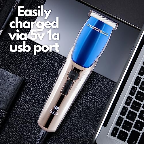 BarberBoss Hair Clippers Men, Beard Trimmer - 4 Speed Settings, Ceramic Blade, 8 Comb Attachments, LED Display, USB Charge, Waterproof, Hair Groo