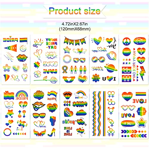 HOWAF 10 Sheets Pride Tattoo Stickers, LGBT Gay Pride Temporary Tattoos Rainbow Tattoos Stickers Waterproof Rainbow Flag Gay Pride Flag Tattoos P