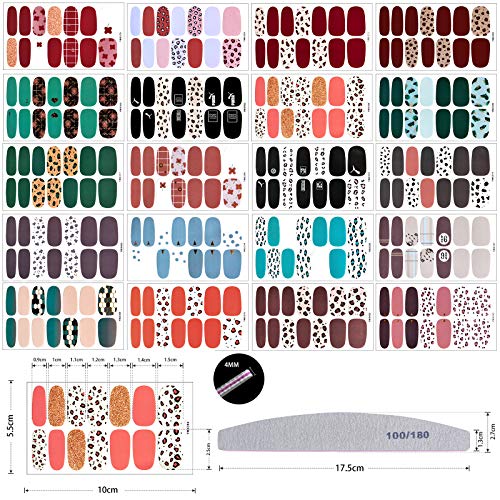 Kalolary 20 Sheets Nail Polish Sticker Full Wrap Nail Art Sticker, Leopard Print Self-Adhesive Nail Art Decal Strip Nail Decals with Nail File fo