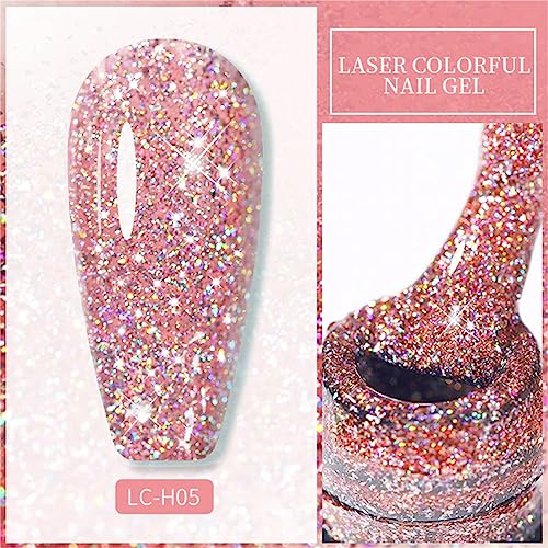 Glitter Nail Polish - Quick Dry Nail Varnish - Rose Gold Shimmering Metal Holographic Nail Paint - Color Pink Champagne Nail Polish No Need Cure