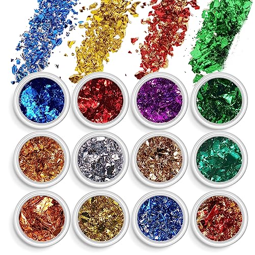 AOOWU Chunky Glitter, 12 Colors Festival Glitter, Nail Glitter Powder, Holographic Cosmetic Glitter for Face Body Eye Hair Nail and DIY Art (A)