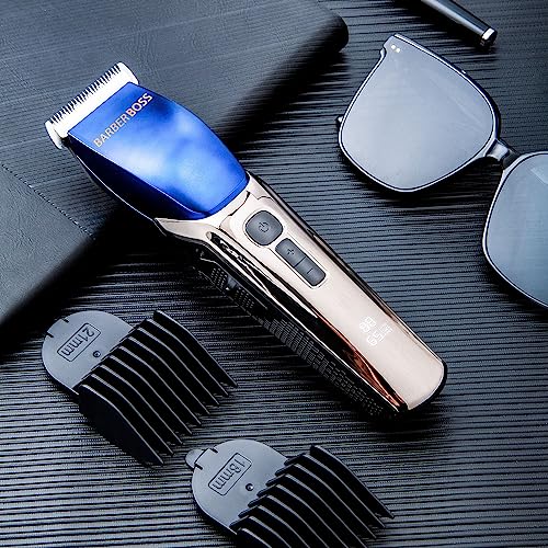 BarberBoss Hair Clippers Men, Beard Trimmer - 4 Speed Settings, Ceramic Blade, 8 Comb Attachments, LED Display, USB Charge, Waterproof, Hair Groo