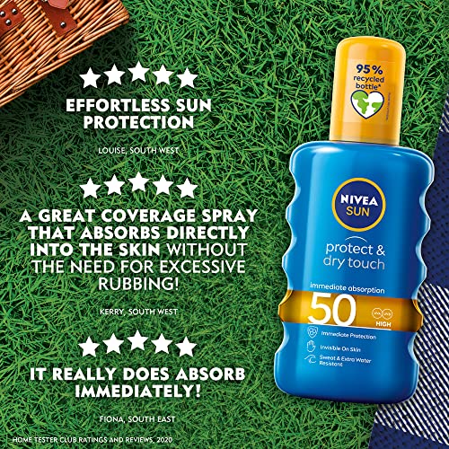 NIVEA SUN Protect & Dry Touch Cooling Sun Spray SPF50 (200 ml), Refreshing Suncream SPF50, Advanced Sunscreen Protection, 100 Percent Transparent