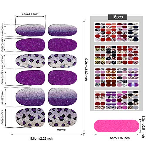 MWOOT 16 Sheets Leopard Full Wraps Nail Stickers with Nail File,Assorted Self Adhesive Nail Polish Stickers, Nail Art Decals Strips Manicure Kits